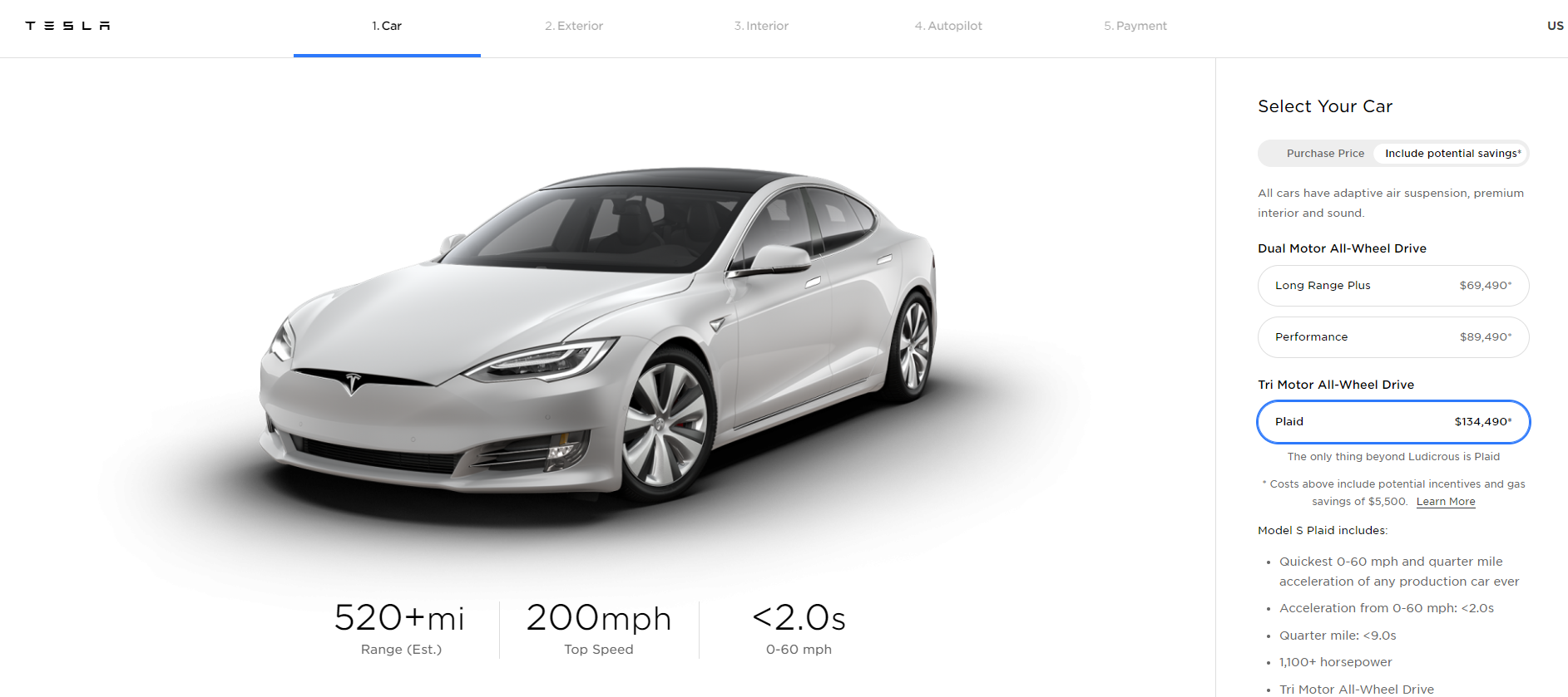 Plaid tesla deals model s price