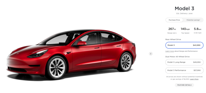 2021 model 3 store tesla price