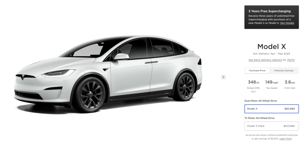 Tesla model on sale x details