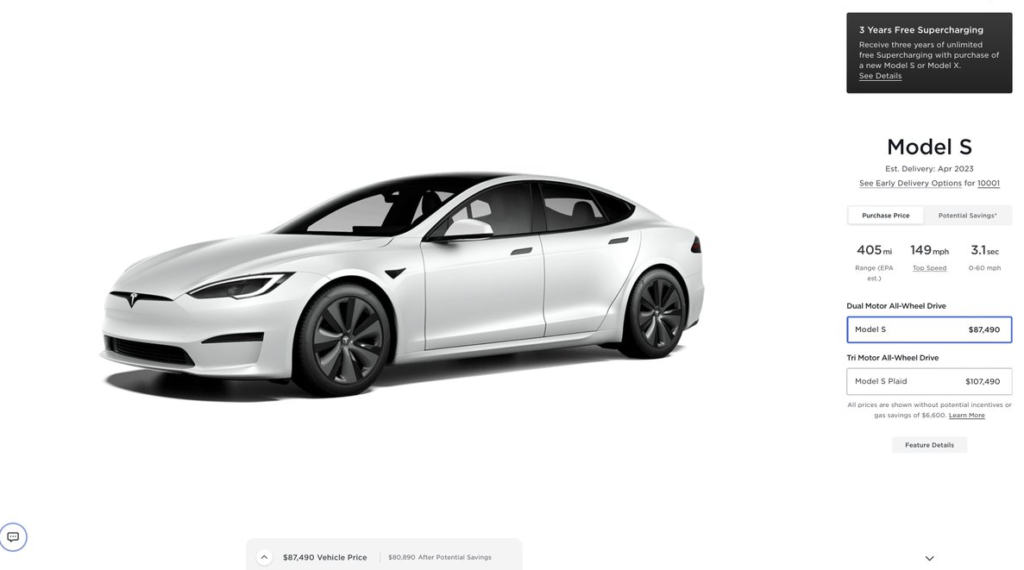 Tesla model clearance s d100 price